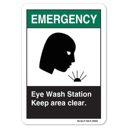 Signmission ANSI Emergency, Decal, 10" x 7", Landscape, Eye Wash Station Keep, Eye Wash Station Keep OS-ES-D-710-L-19905